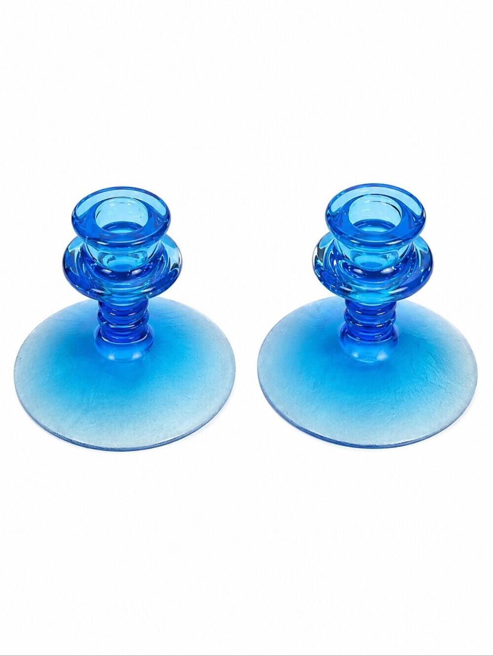 Vtg FOSTORIA Mid-century Pioneer Blue Depression Glass Candle Holders